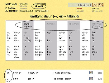 > BRAGI: Mlfri: 2. Fallor: 2.2 Nafnor > "Karlkyn: dalur (-s, -ir) - tilbrigi" (NB: FS)