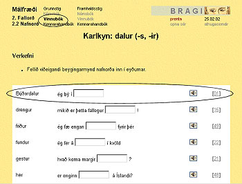 > BRAGI: Mlfri: 2. Fallor: 2.2 Nafnor > "Karlkyn: dalur (-s, -ir)" (VB: GS)